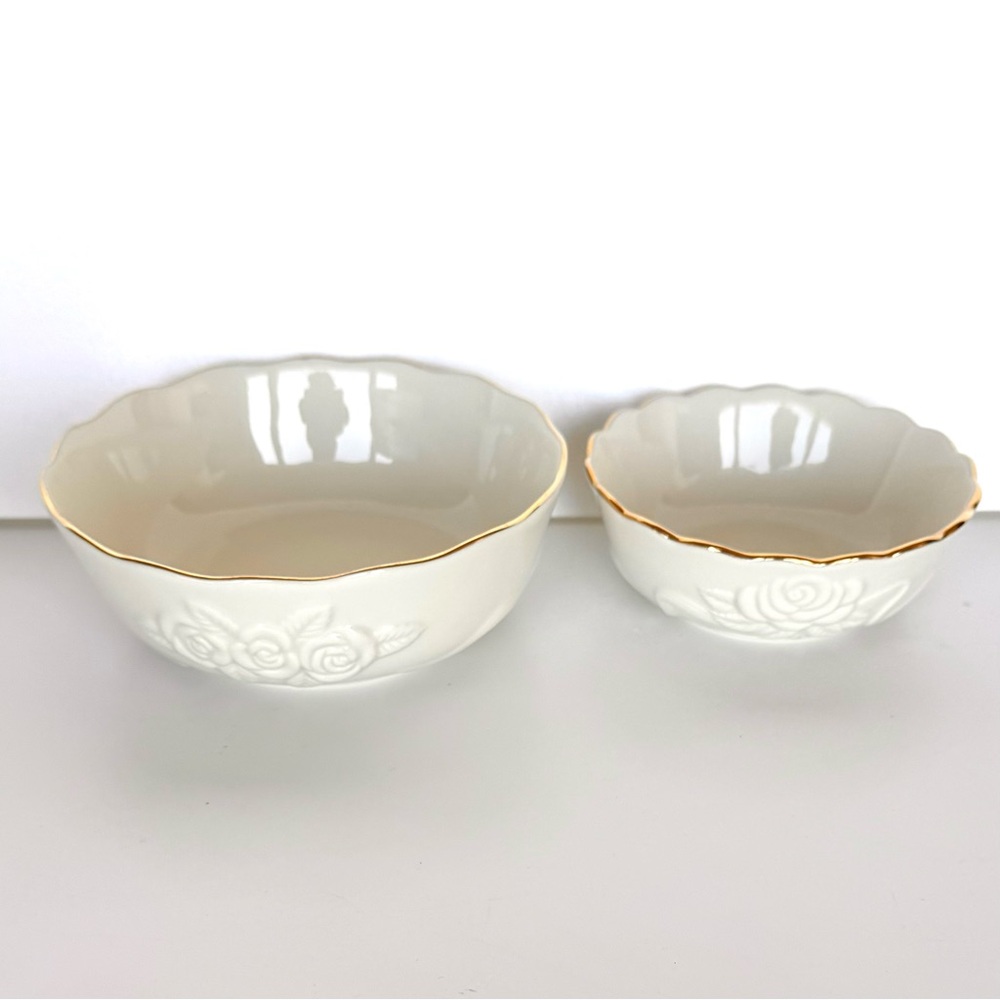 Lenox Ivory Rose Blossom Bowls Gold Trim Porcelain Set Of 2 NEW - Picture 8 of 16
